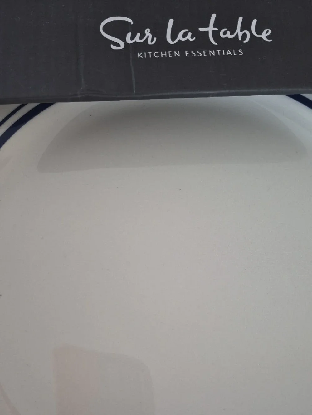 Sur La Table White Ceramic Dinner Plate with Navy Stripes - 4-Piece Set